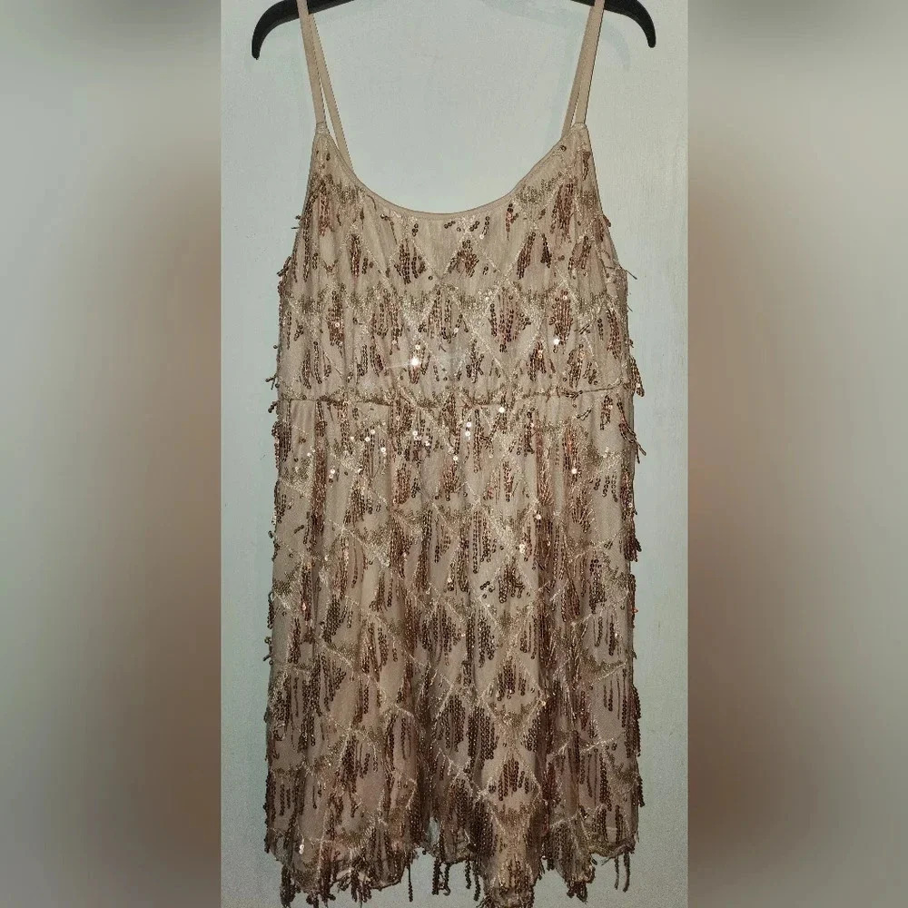 Glitter sparkle tassel dress 4x fits 2x maybe 3x gold
